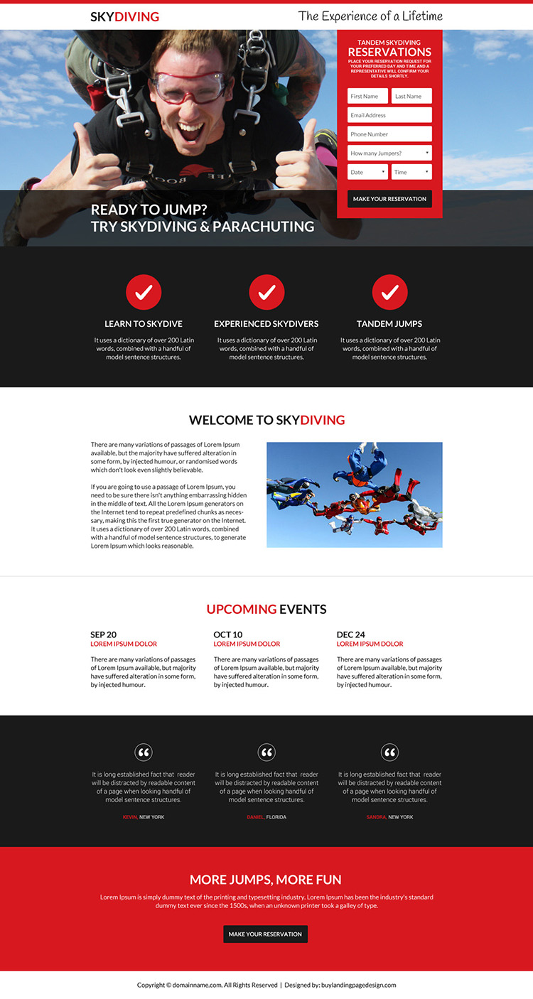 best skydiving responsive landing page design