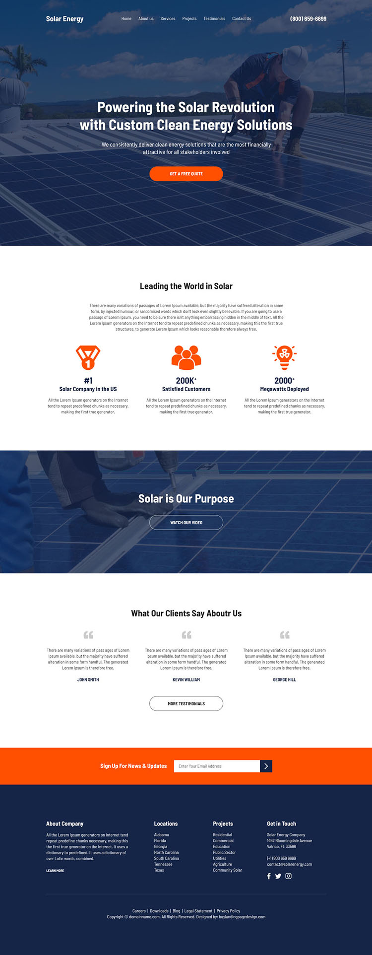 solar energy solutions free quote lead capturing website design