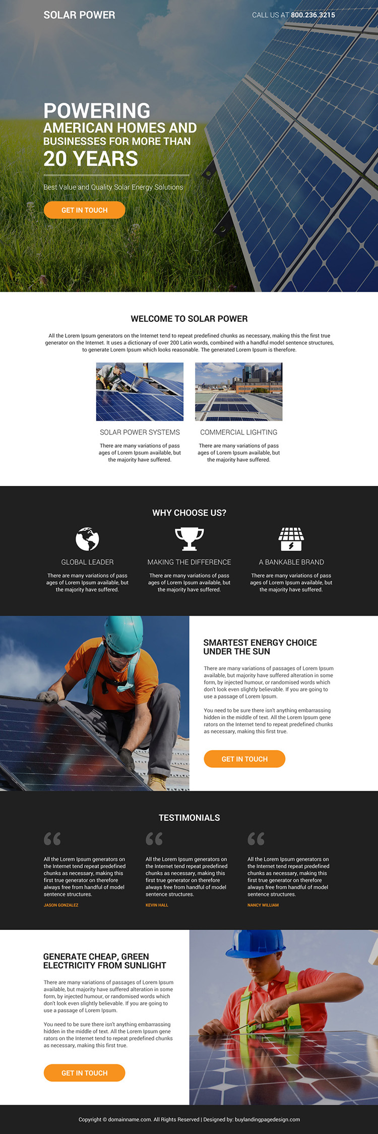 quality solar energy solutions bootstrap landing page design