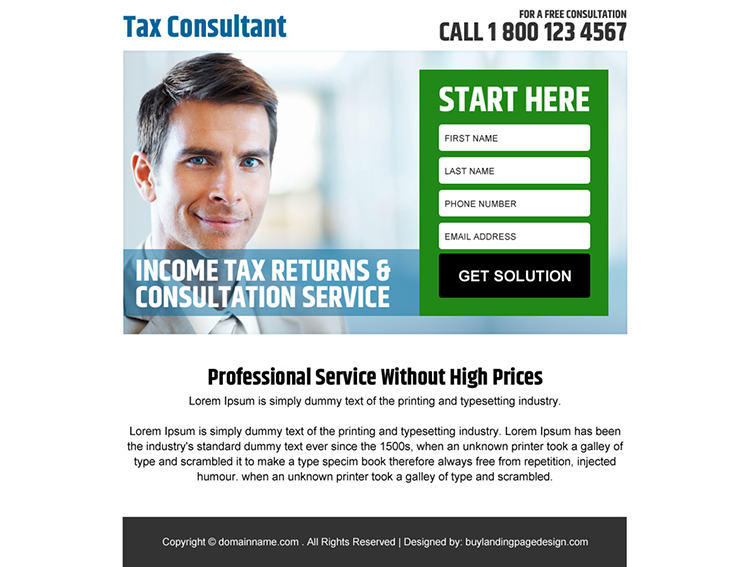 income tax returns and consultation service ppv landing page