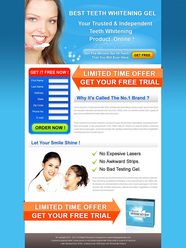 best teeth whitening gel product limited time trial offer landing page design for sale