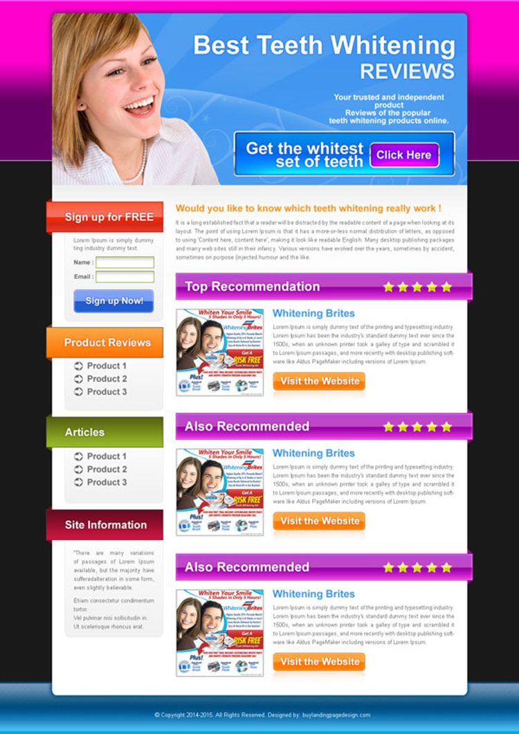best teeth whitening review html landing page design