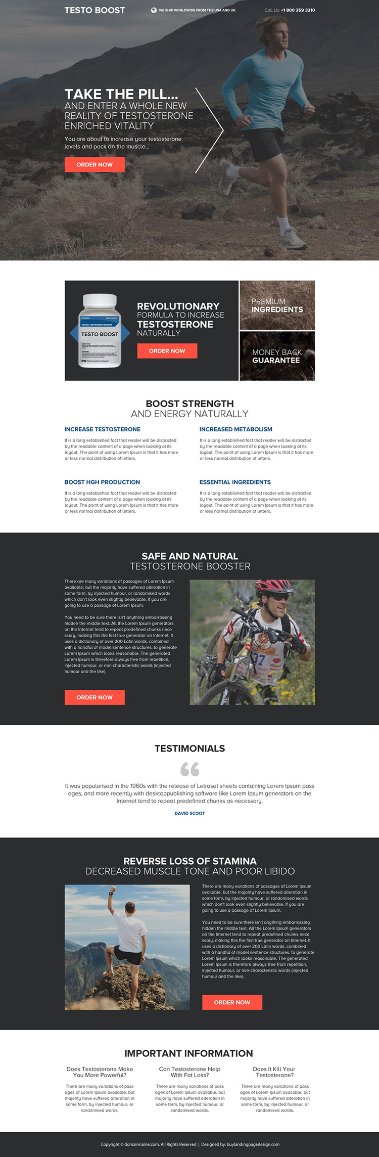 responsive testosterone booster pills selling landing page design