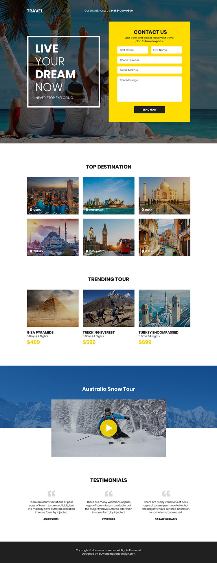 best tour and travel company lead generating landing page