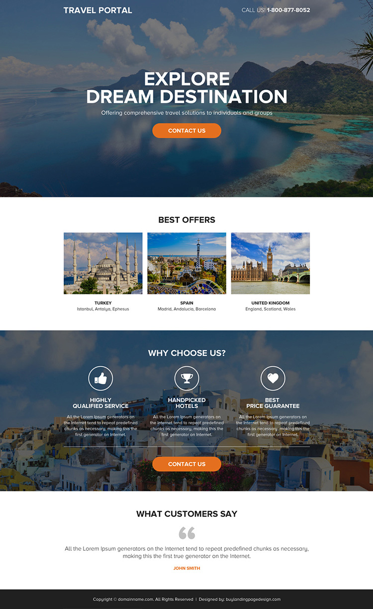 landing page for travel website