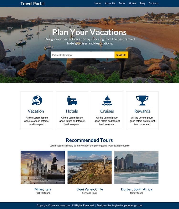minimal travel portal responsive website design