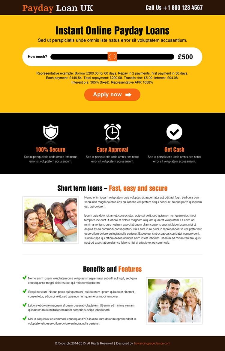 bright color best uk payday loan responsive landing page design