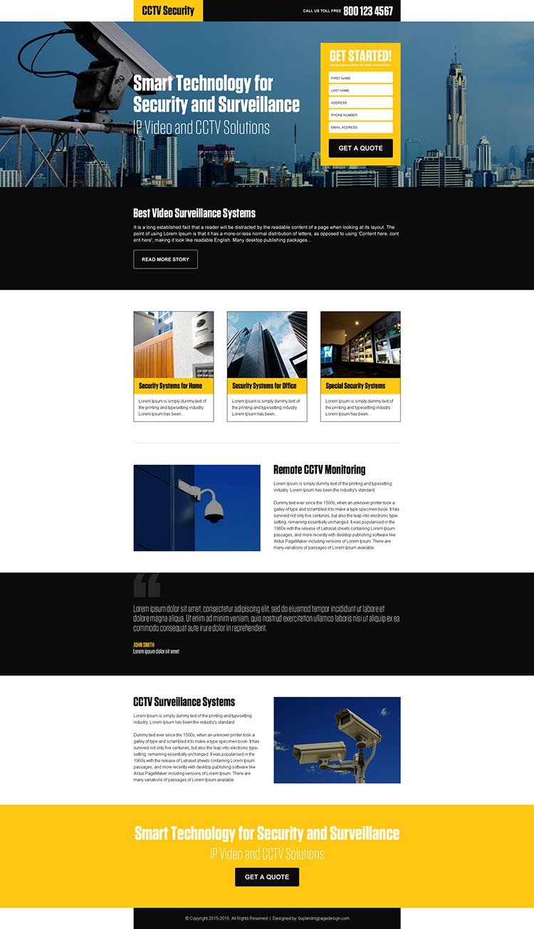 best video surveillance security responsive landing page design