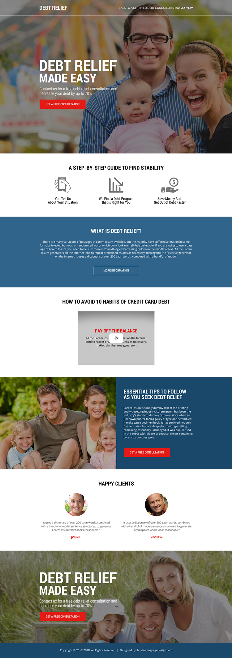 free debt relief consultation responsive landing page design