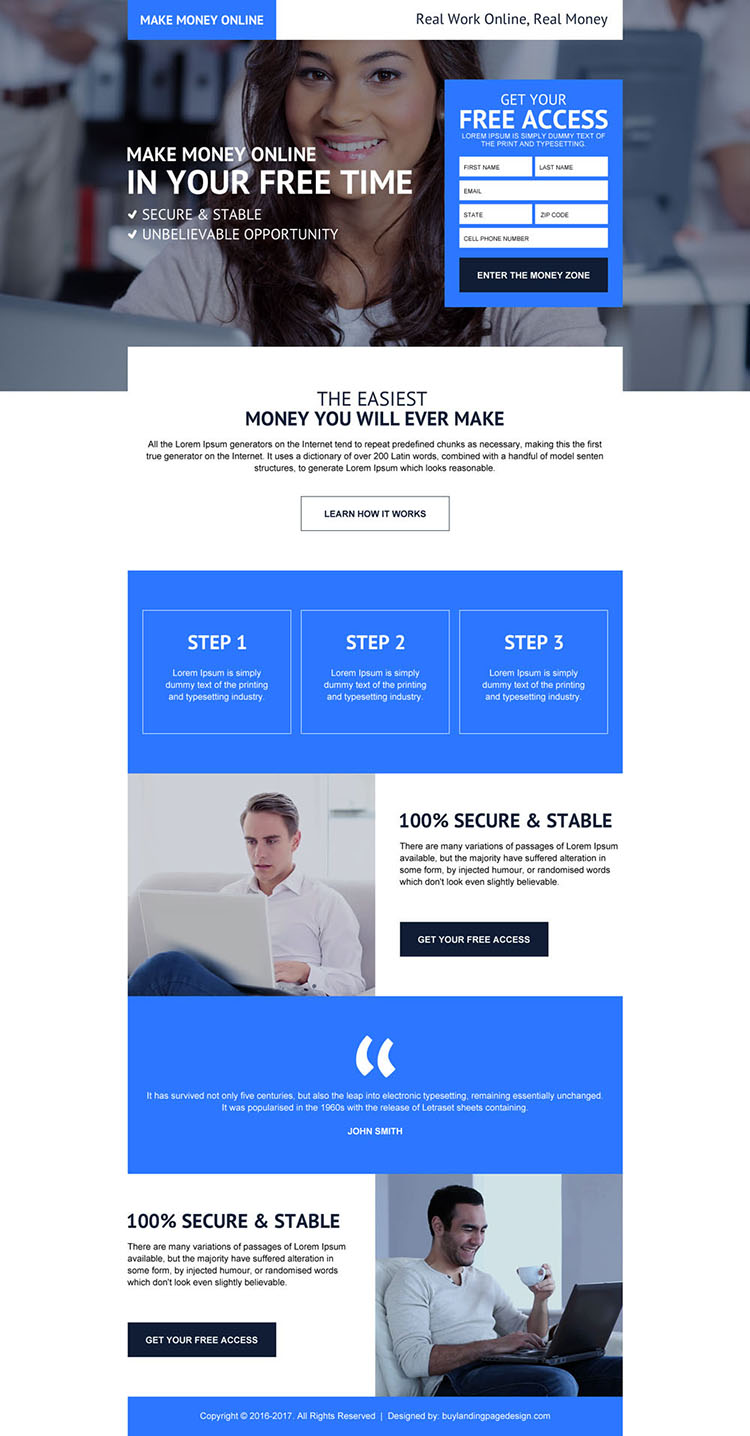 make money online landing page