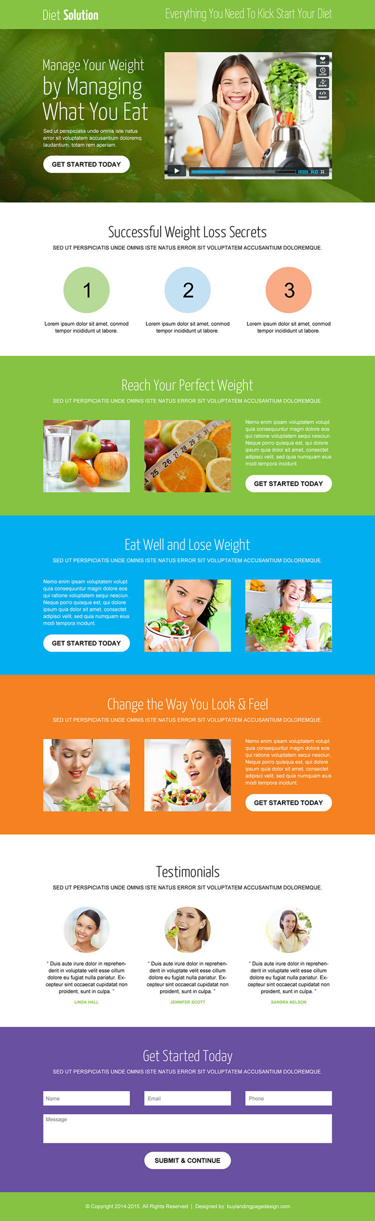 weight loss diet responsive video landing page design template