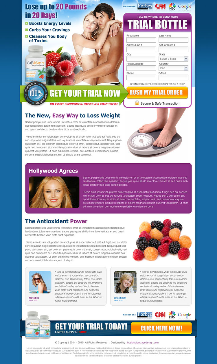 weight loss product landing page design template