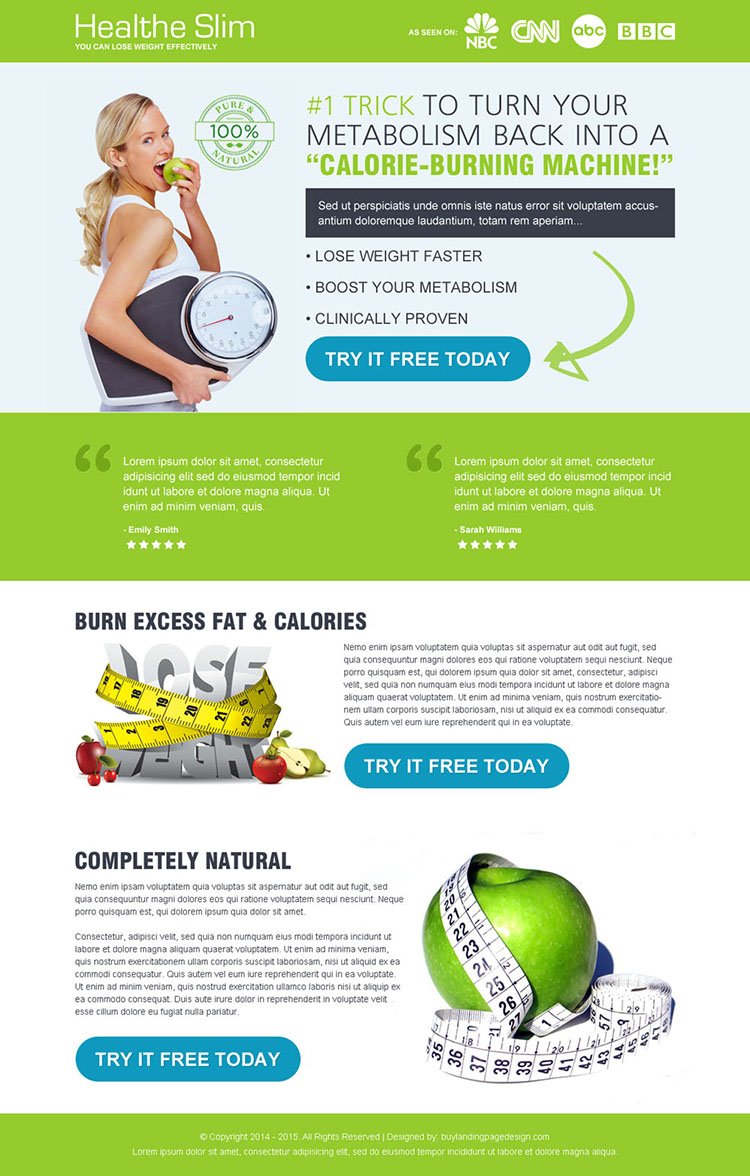 natural weight loss responsive landing page design