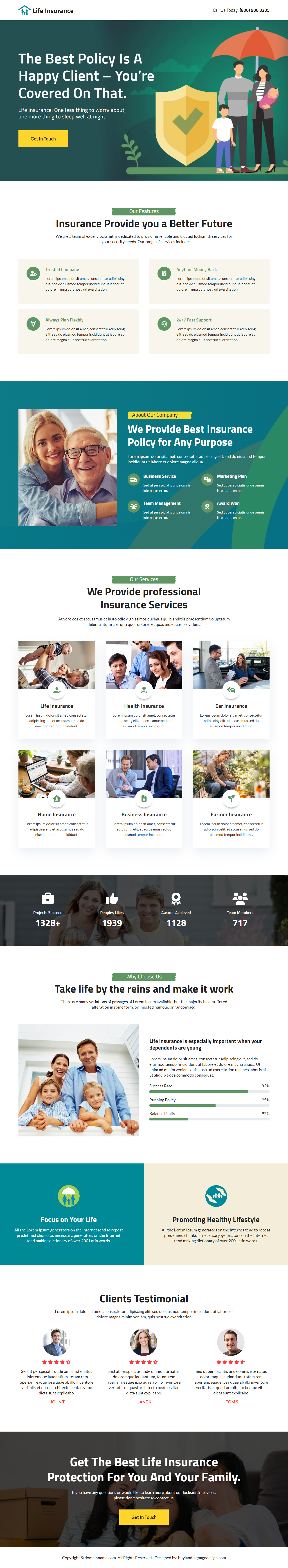 professional life insurance company landing page design