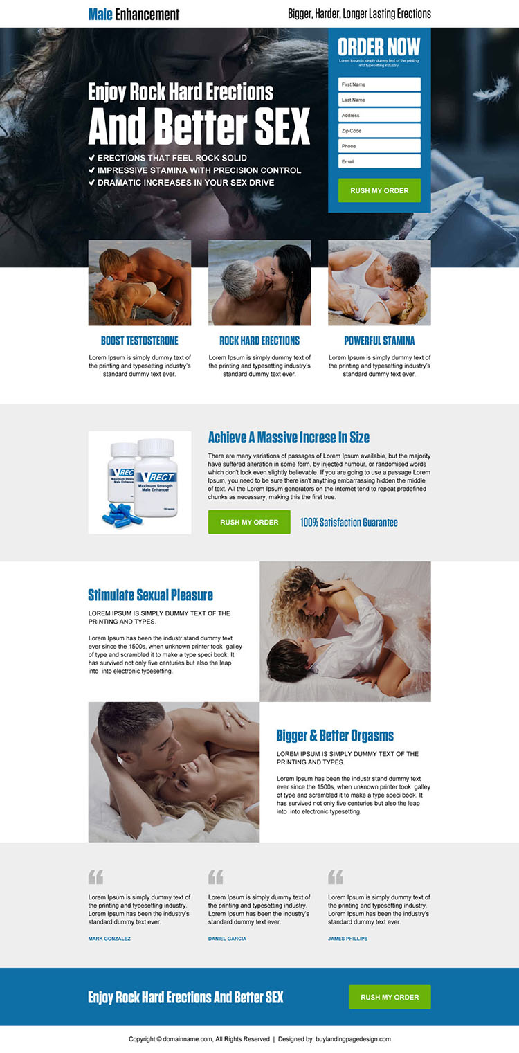 appealing male enhancement lead generating responsive landing page