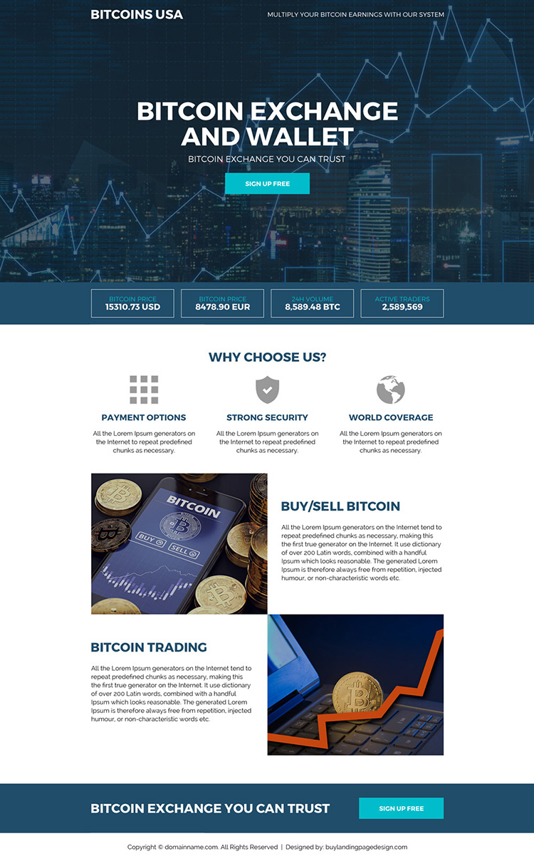 bitcoin and wallet responsive landing page design