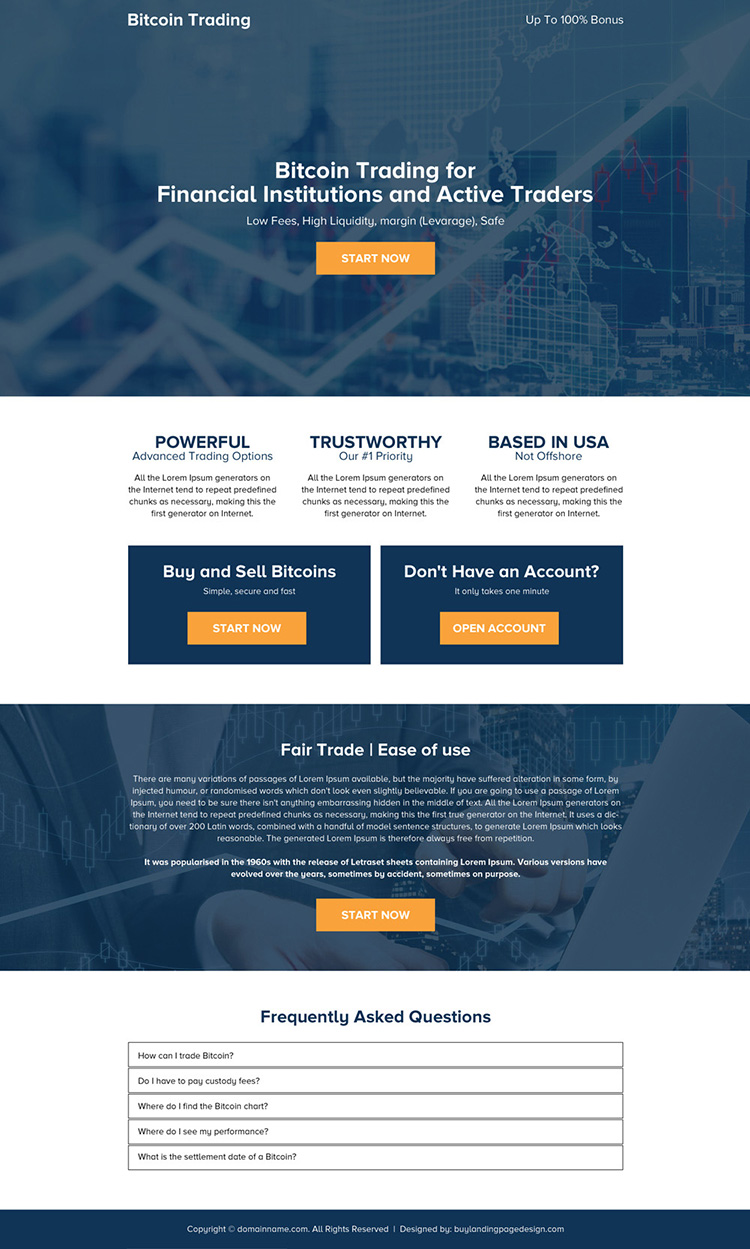 responsive bitcoin trading mini call to action landing page