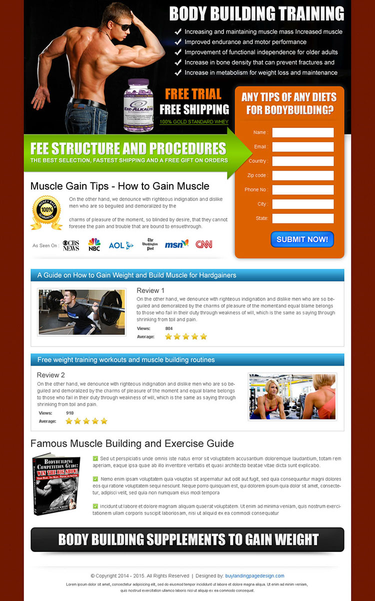 gain muscle with our body building expert training landing page design