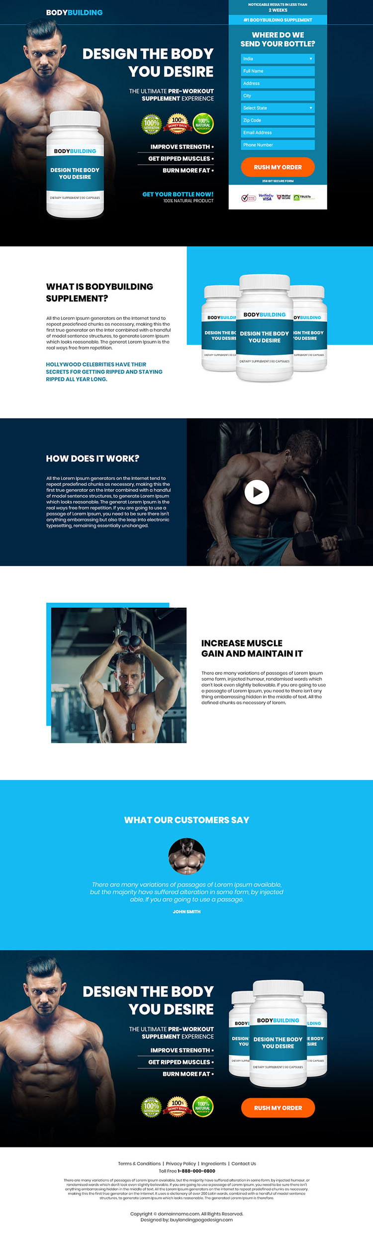 bodybuilding supplement responsive landing page design
