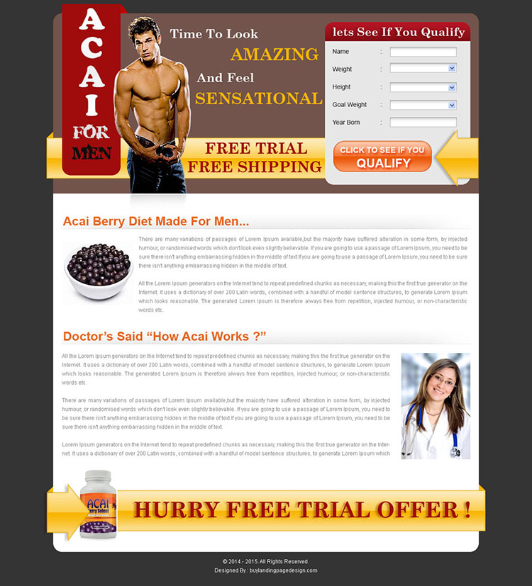 acai berry for men bodybuilding landing page design