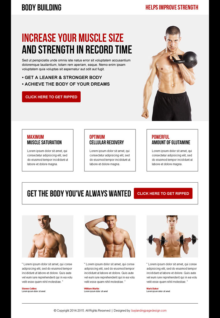 increase your muscle size and strength in record time responsive body building landing page