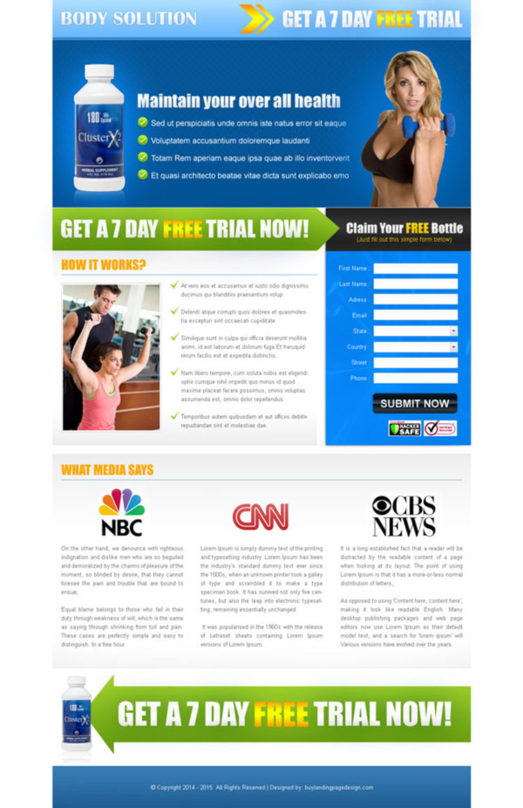 bodybuilding solution lead capture landing page design for sale