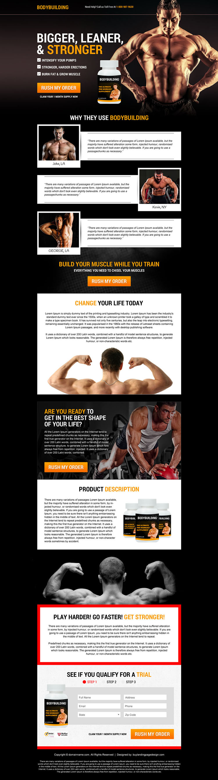 body building supplement selling responsive sales page design