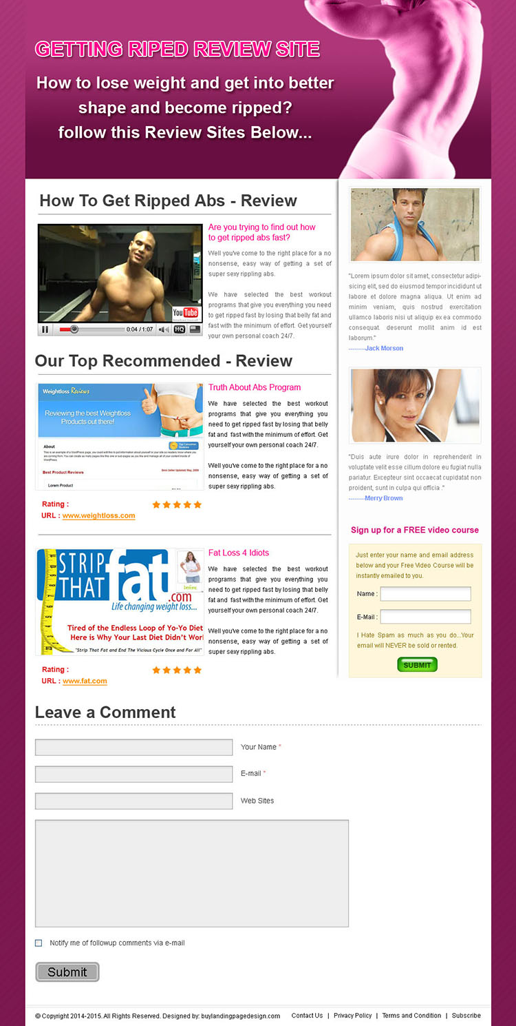 getting ripped review type clean and effective landing page design template