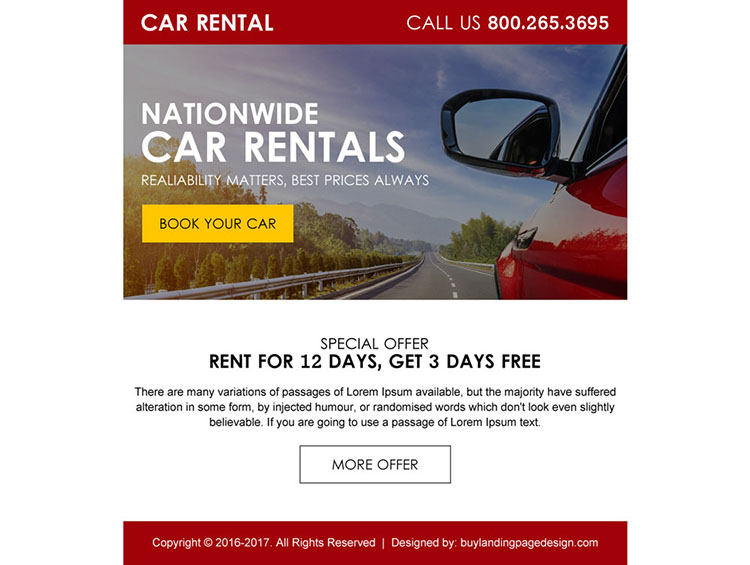 lead gen ppv landing page design for car rental business