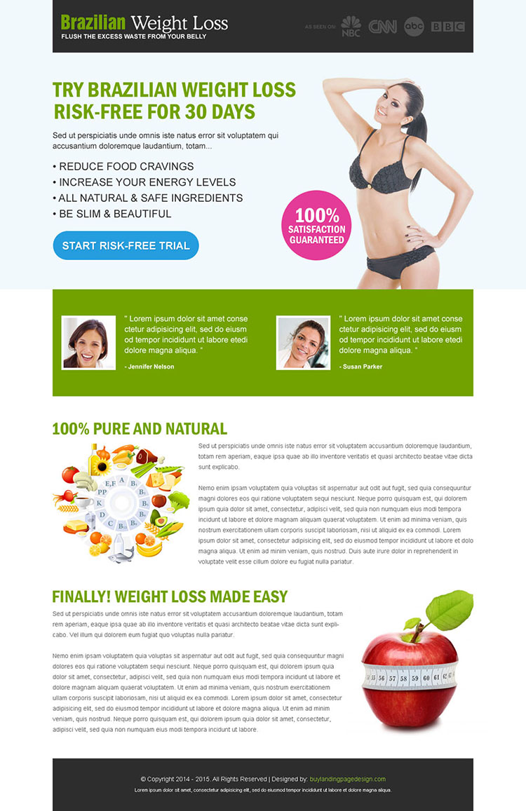 brazilian weight loss risk free trial call to action converting landing page design