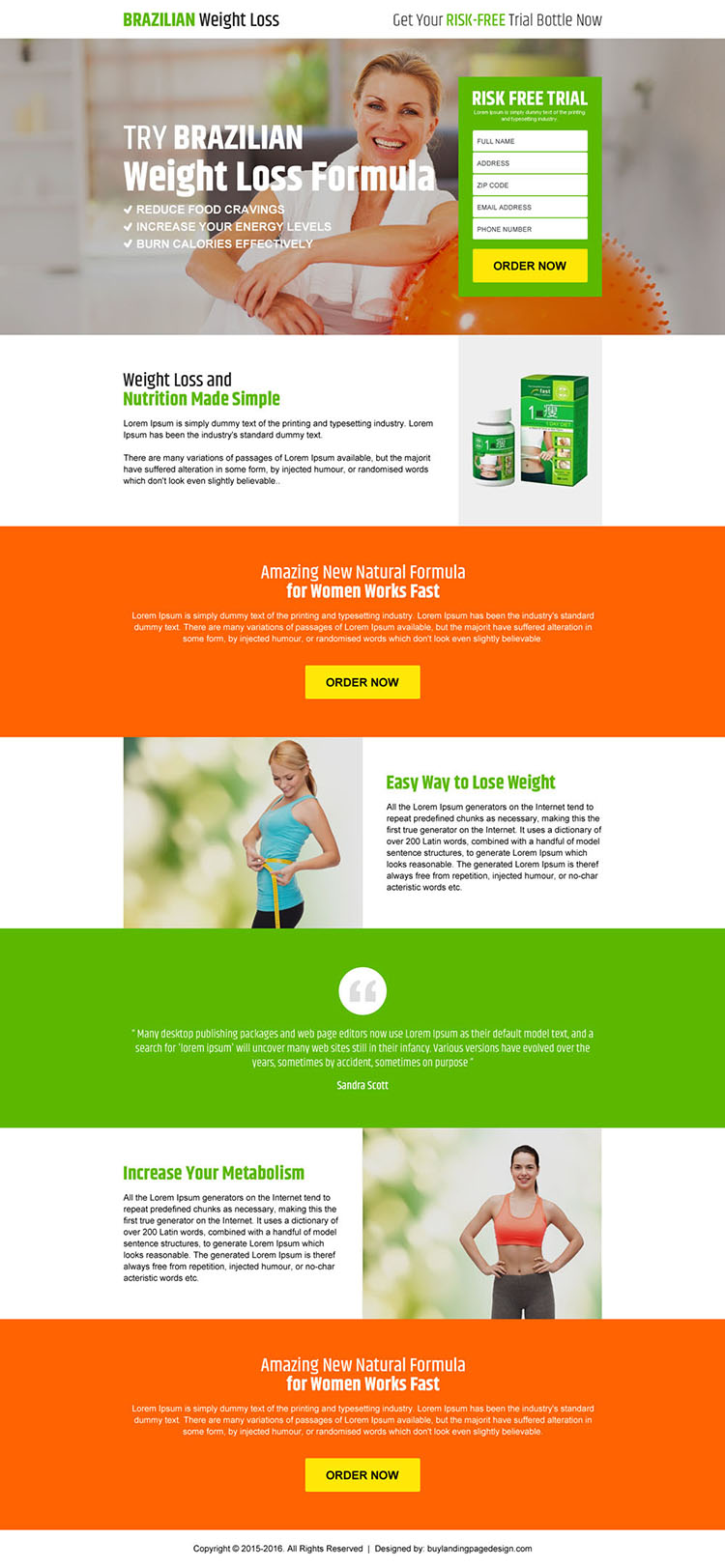 brazilian weight loss risk free product trial landing page design