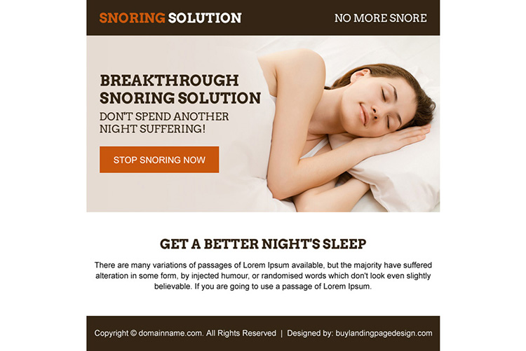 minimal snoring solution ppv landing page design