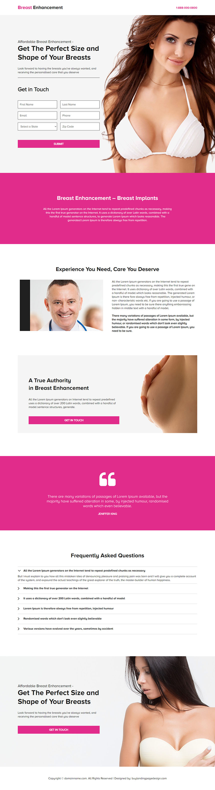 breast implants lead capture landing page design
