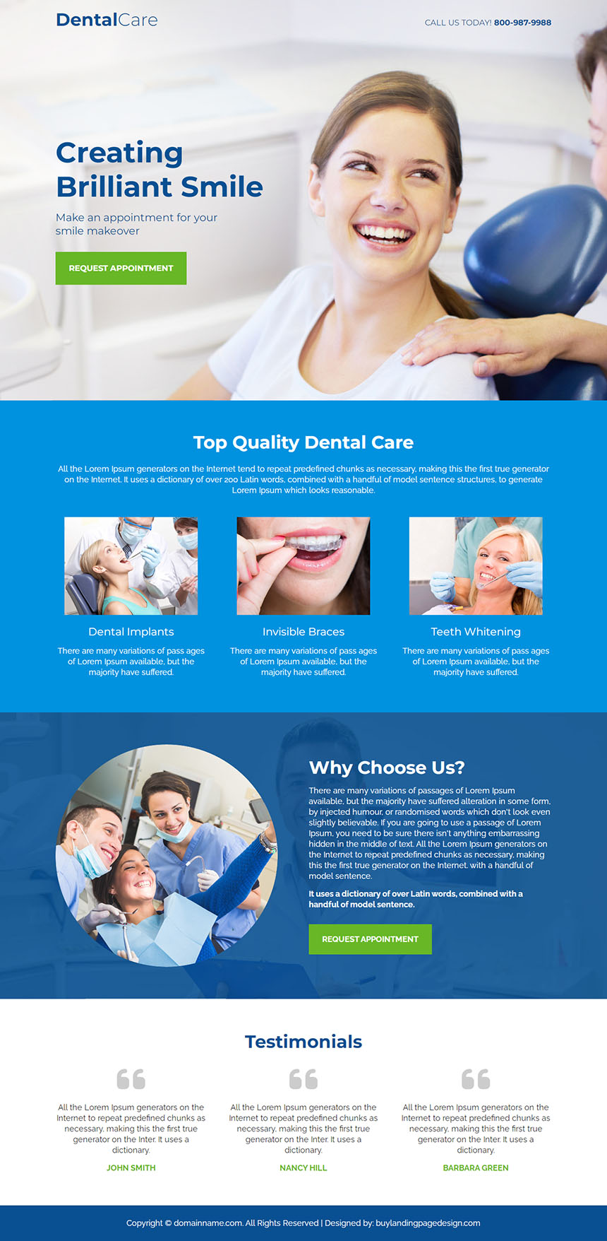 top quality dental care service responsive landing page