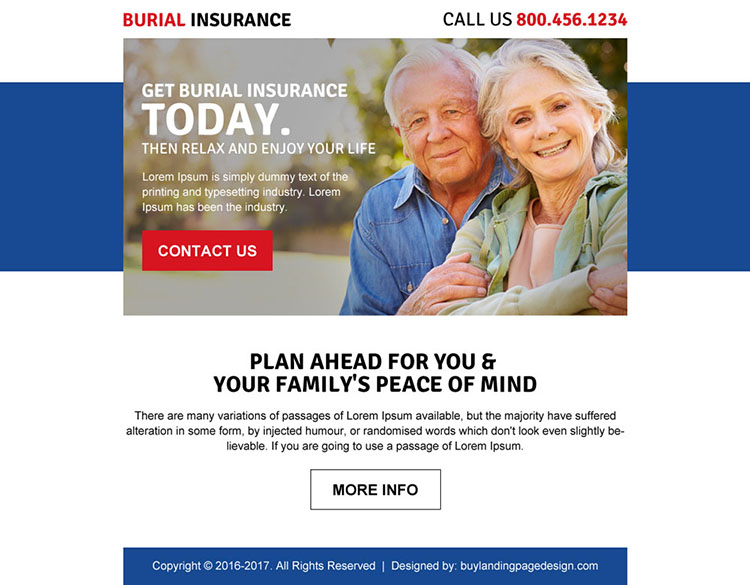 burial insurance call to action ppv landing page design