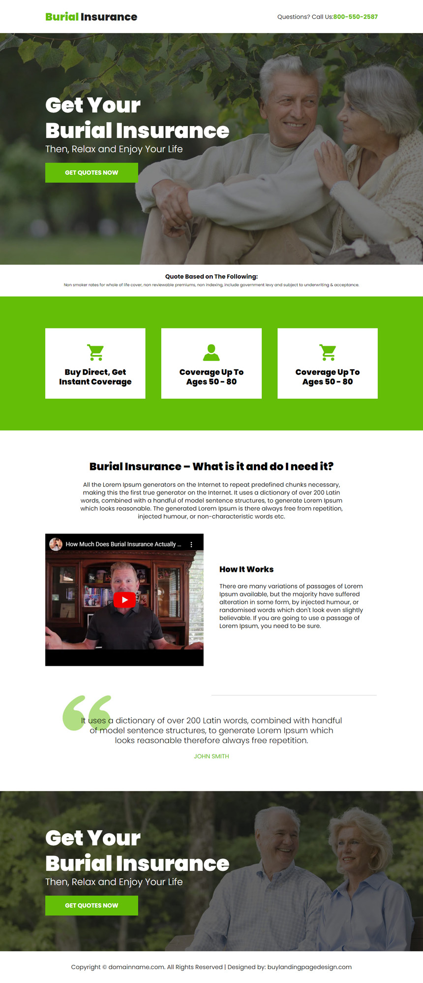 minimal burial insurance lead capture landing page