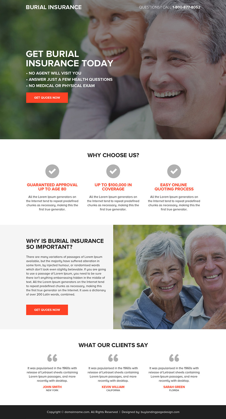 burial insurance quotes responsive landing page design