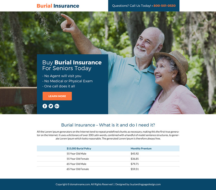 burial insurance lead funnel landing page design