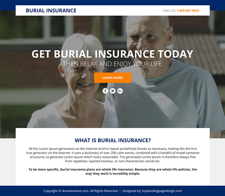 burial insurance sales funnel responsive landing page design
