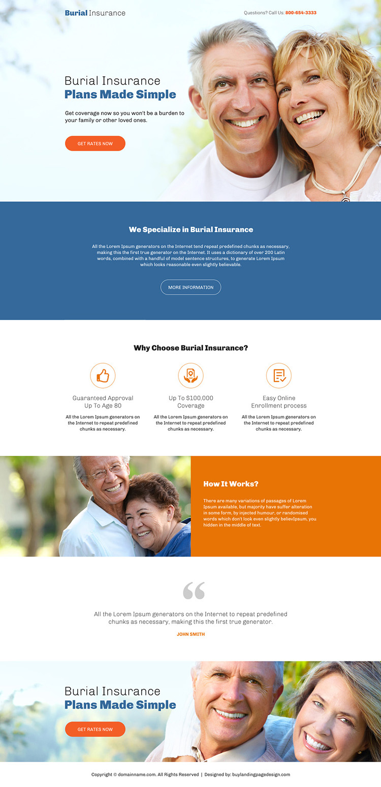 professional burial insurance responsive landing page design