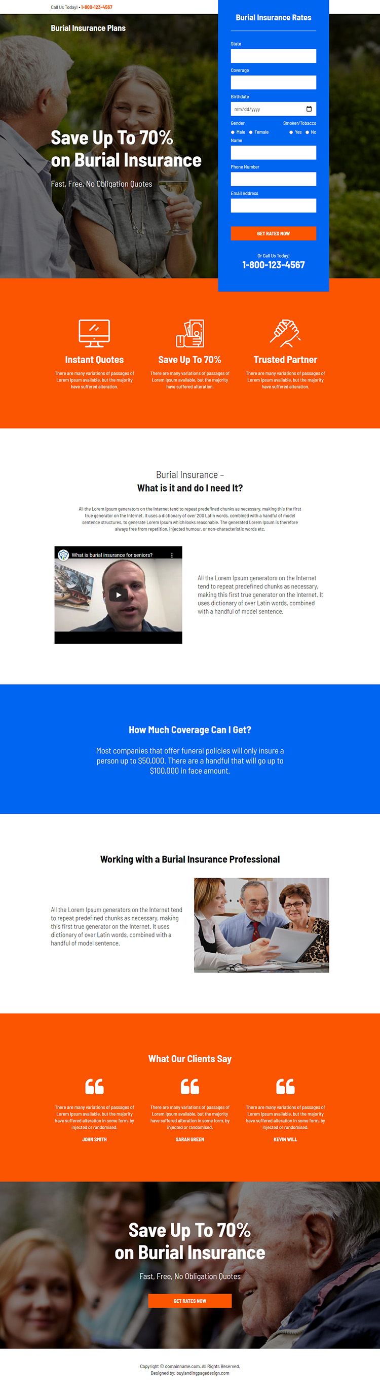 burial insurance plans responsive landing page design