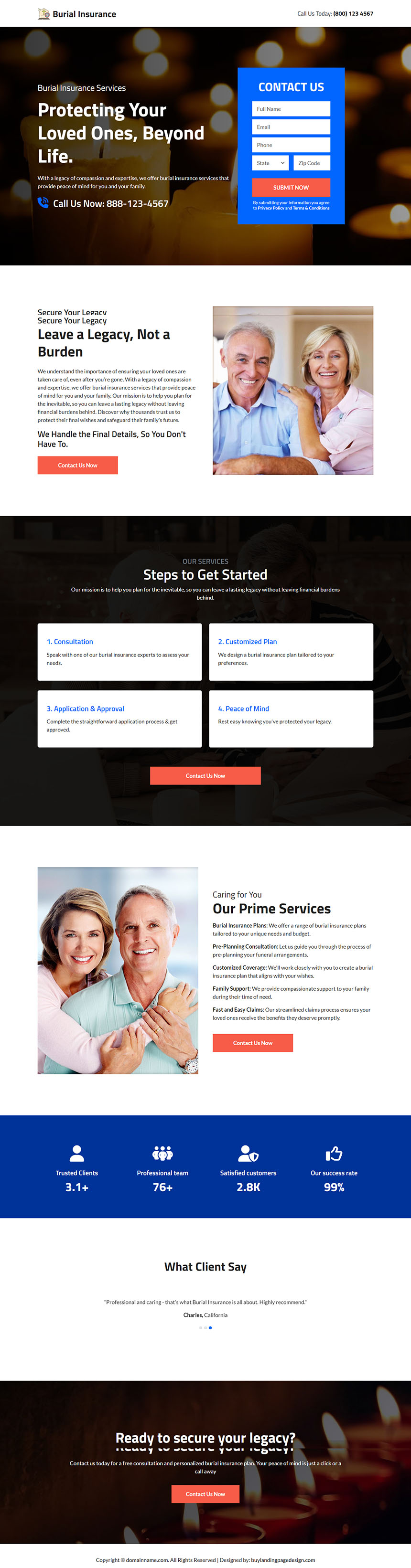 professional burial insurance plans landing page