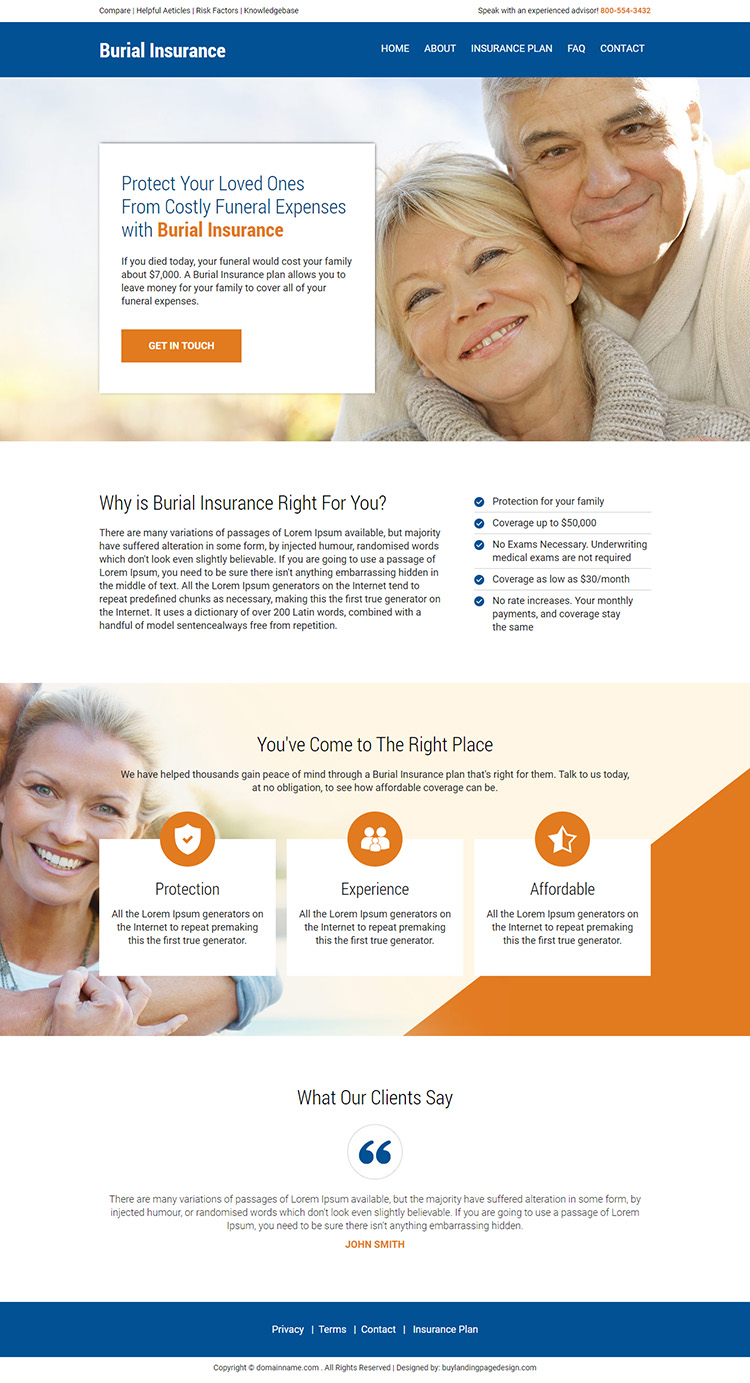 burial insurance lead generating responsive website design