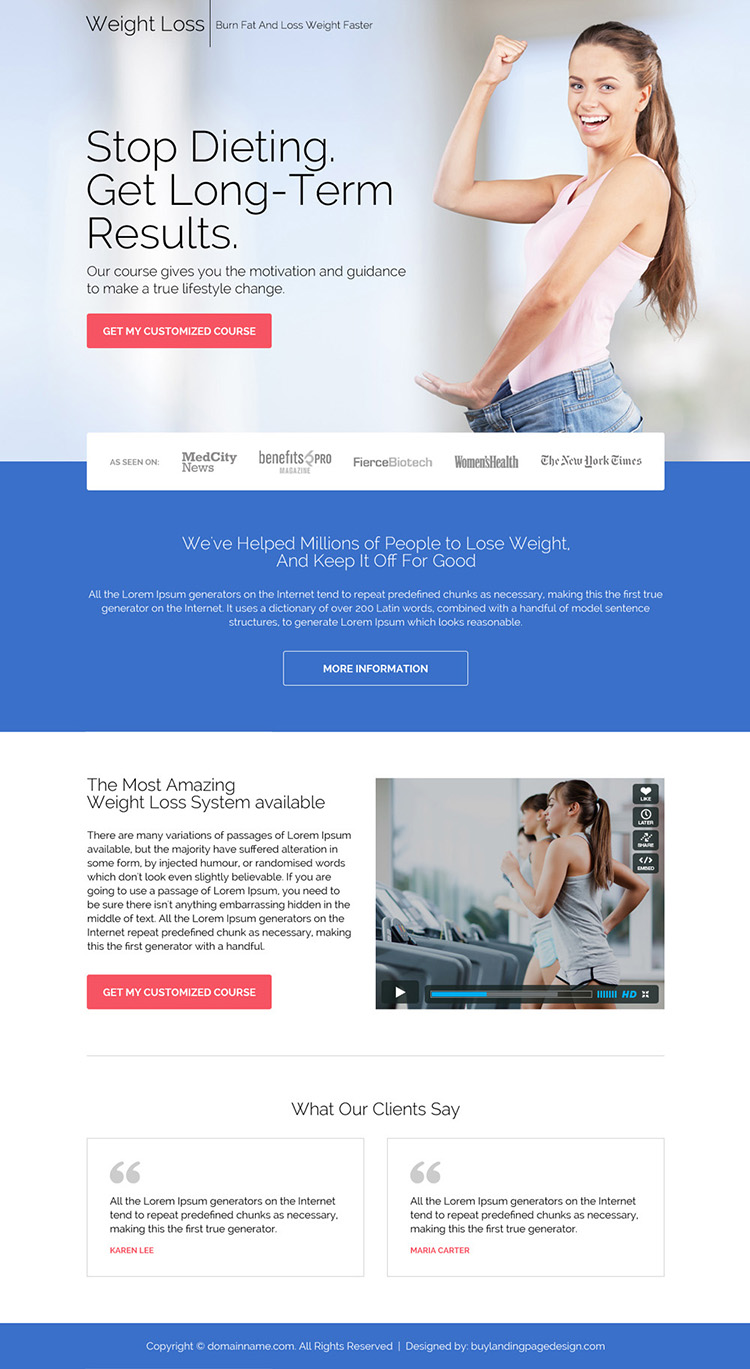 weight loss customized course downloading responsive landing page design