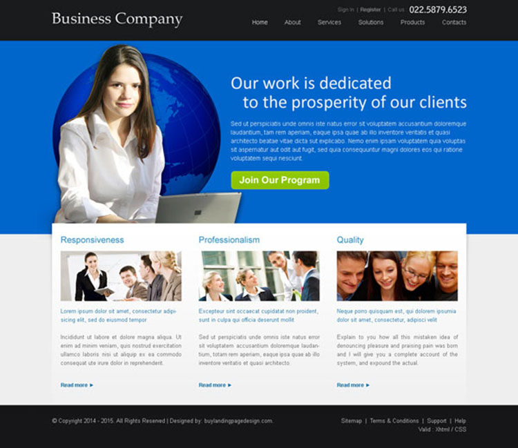 business company call to action website template design psd