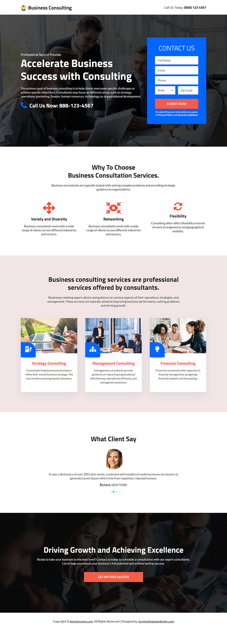 business consulting service responsive landing page