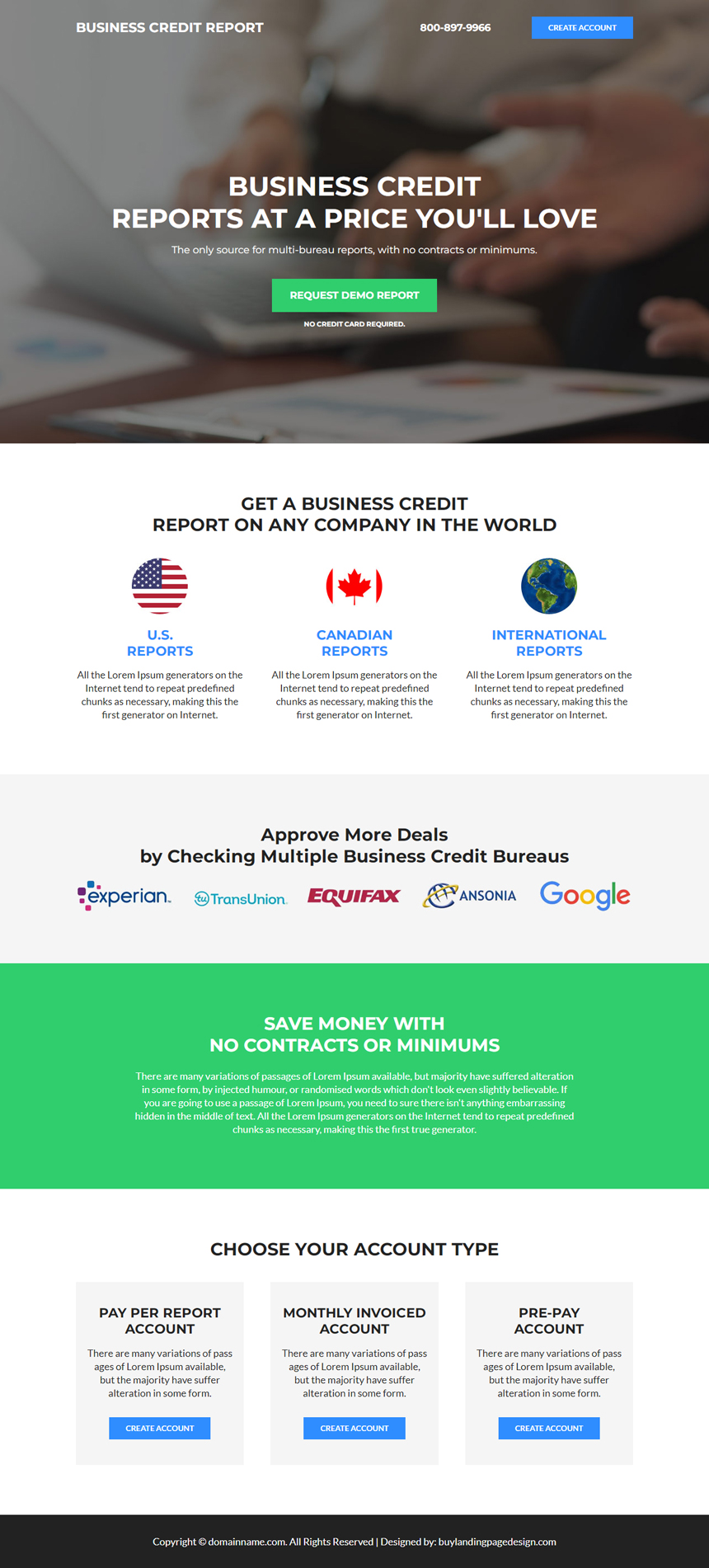 business credit report lead capture landing page