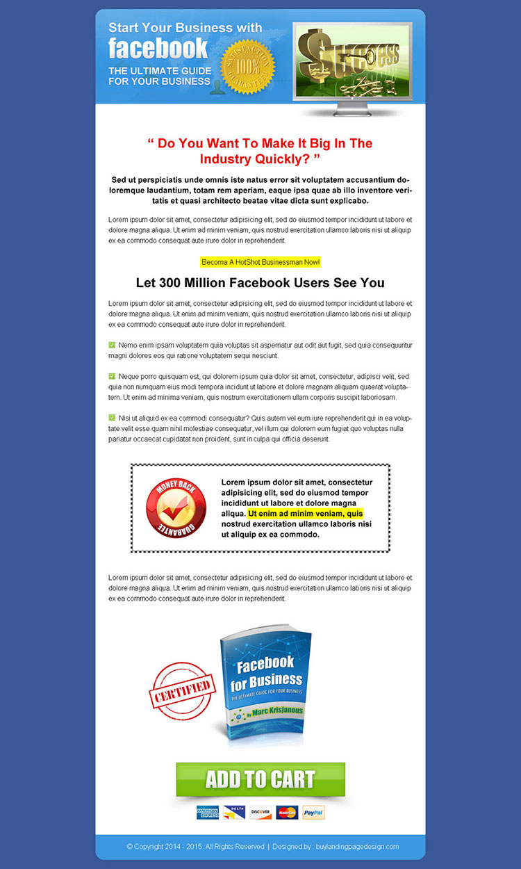 business ebook call to action sales page design