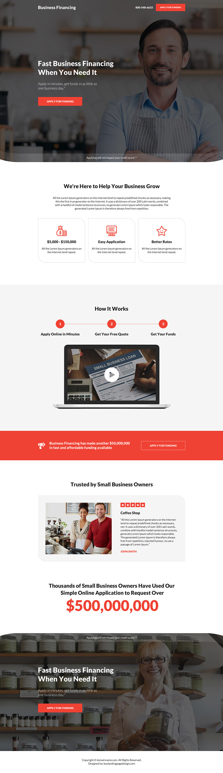 business financing pay per click landing page design