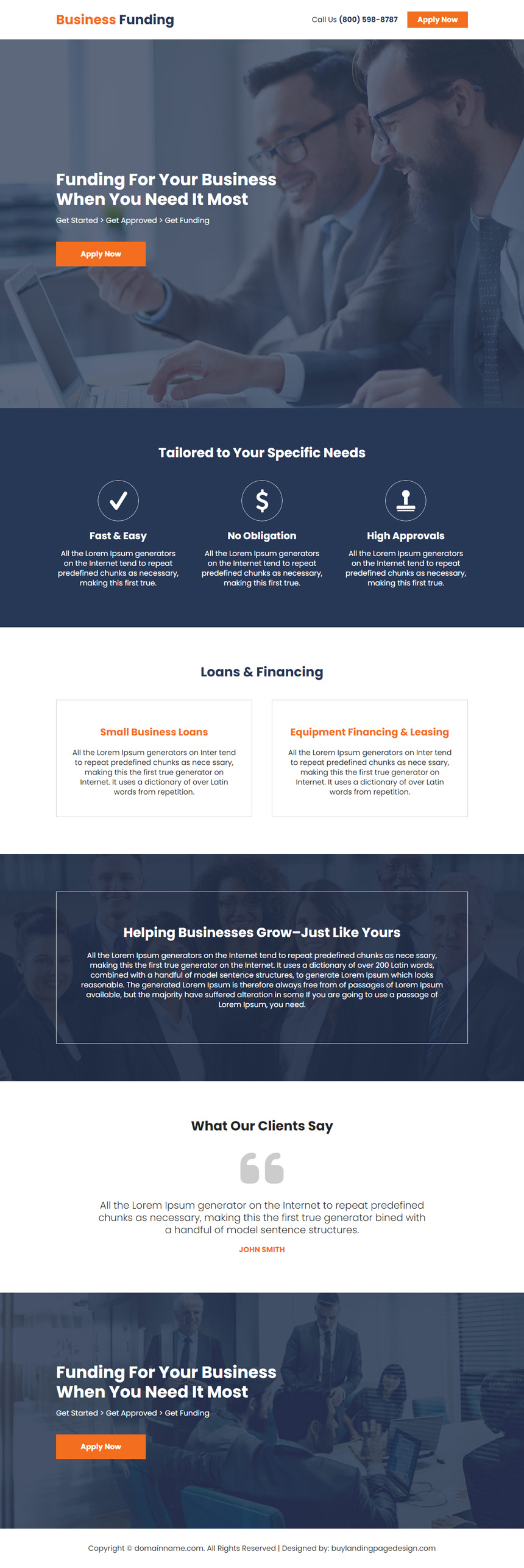 small business funding responsive landing page